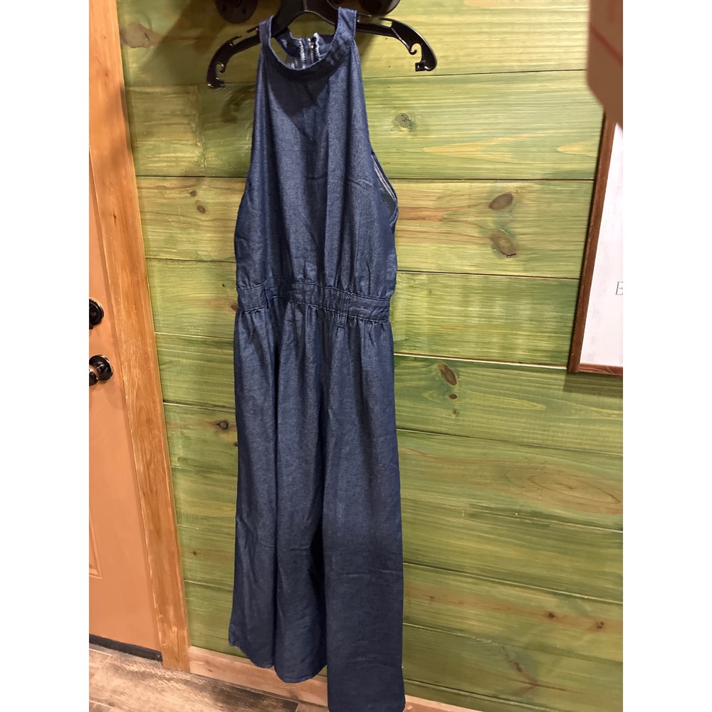 SHEIN Blue Denim Halter Neck Dress XL Sleeveless Elastic Waist